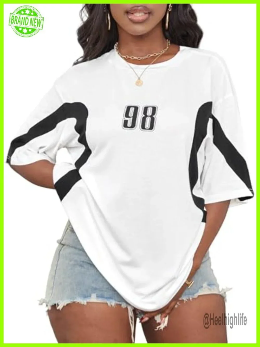 Oversized Color Block Graphic T-Shirt Half Sleeve Crew Neck Loose Fit